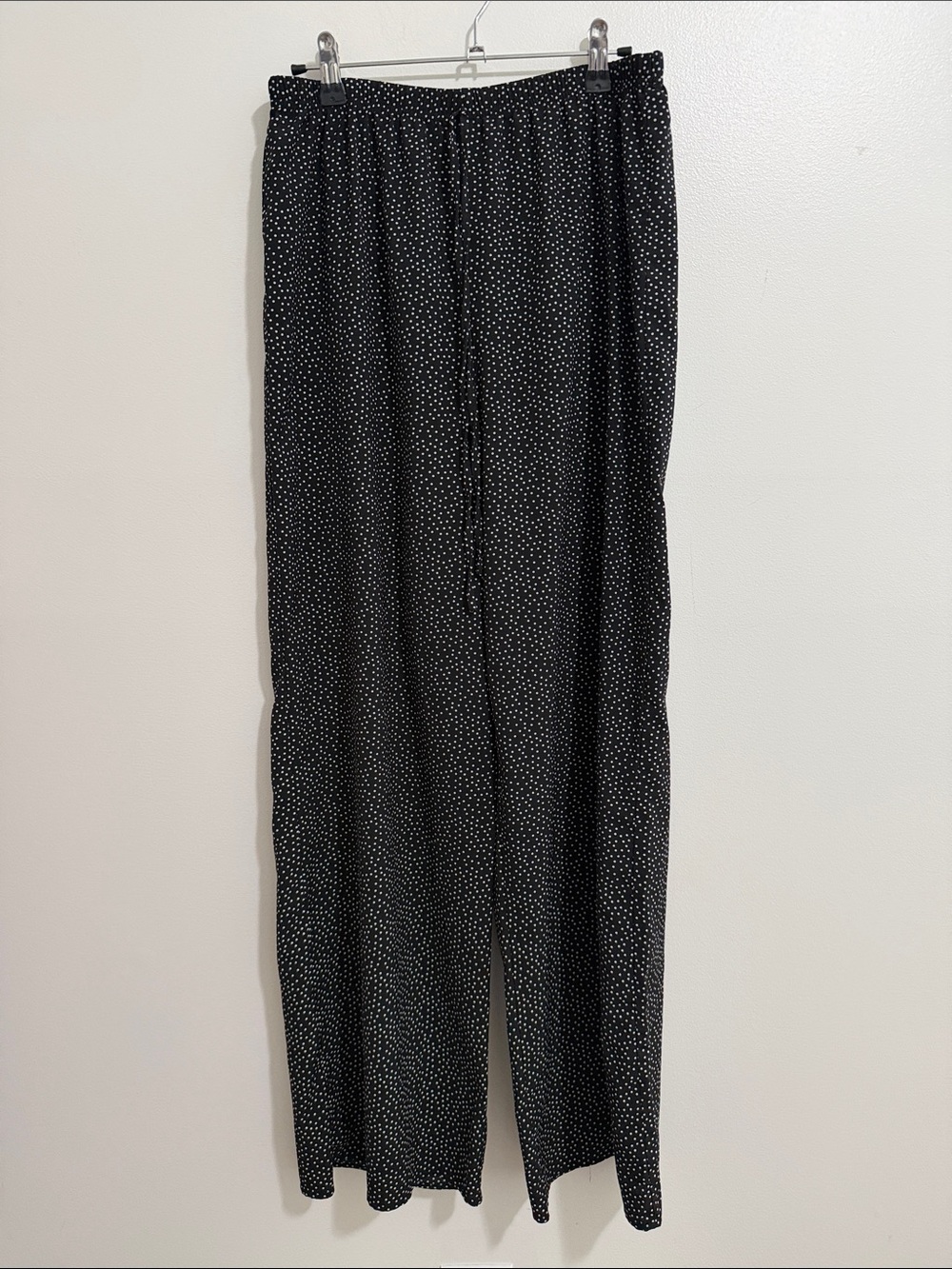 Alya Black White Polka Dot Print Pull On High Rise Wide Leg Pants Womens Medium